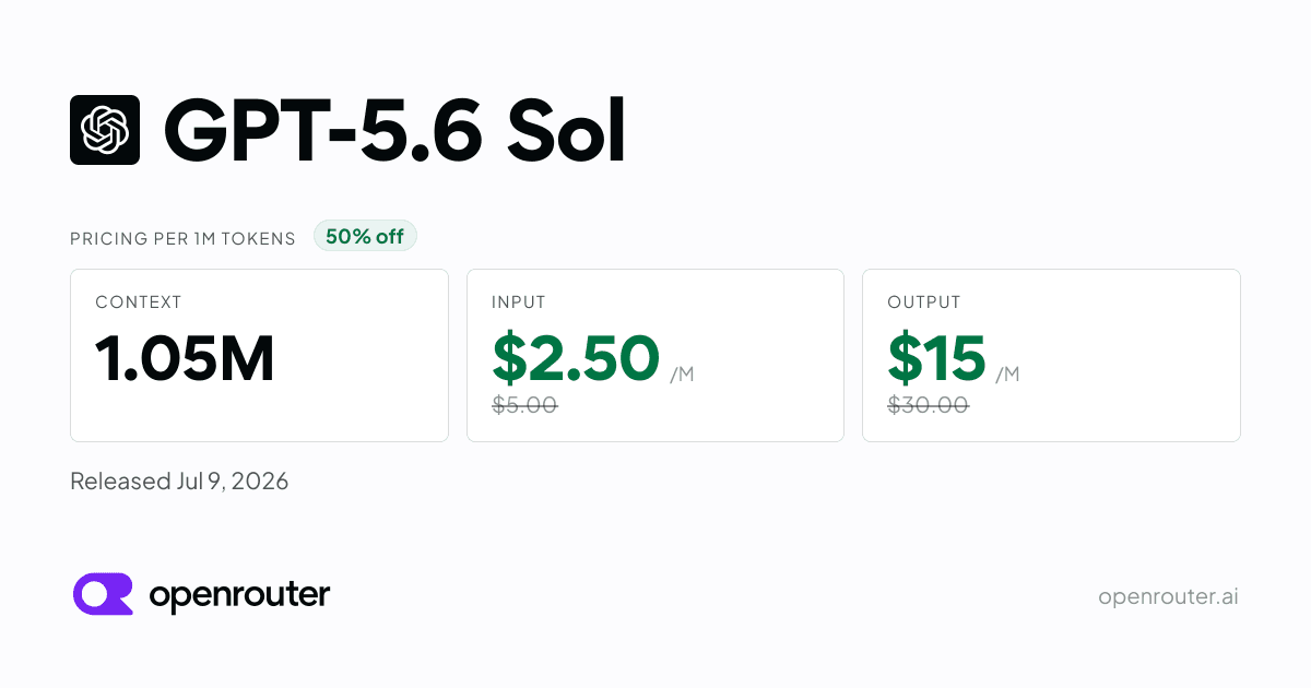 GPT-5.6 Sol Pricing Cut by 50%