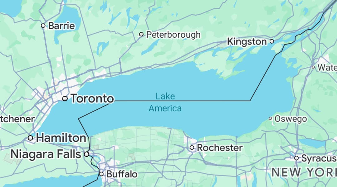 Google Maps renames "Lake Ontario" to "Lake America" even faster than US government
