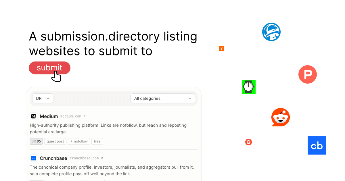 A website that lists websites to submit your website to