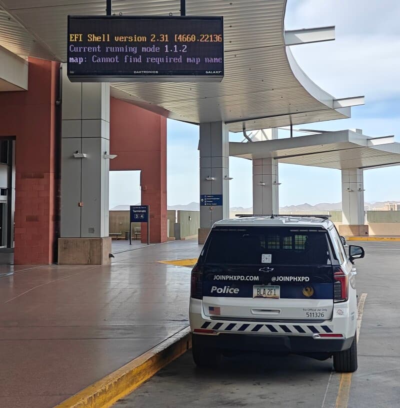 Airport sign fails to boot, officers already on the scene