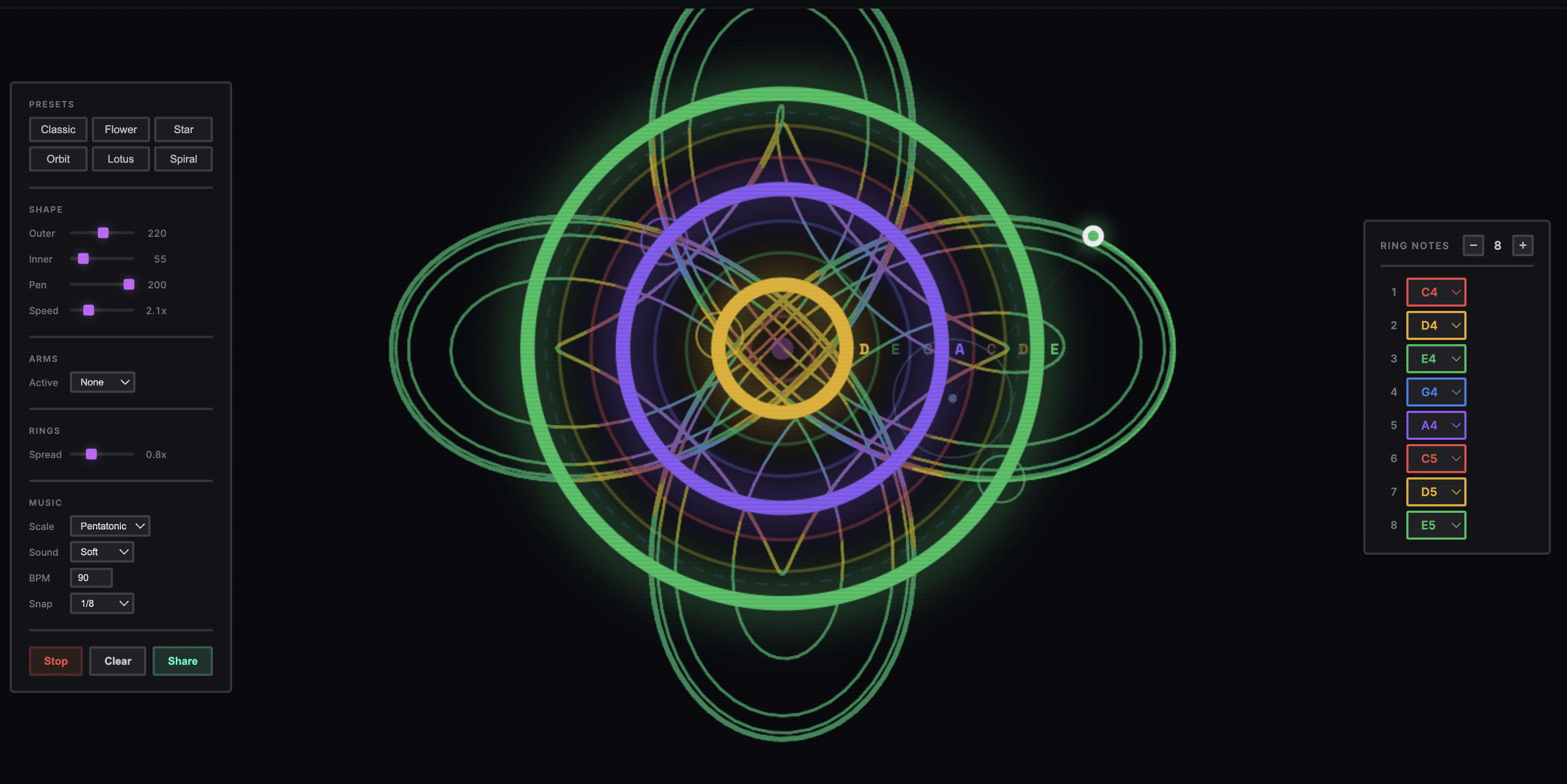 Doodle generative compositions in your browser with Musical Spirograph