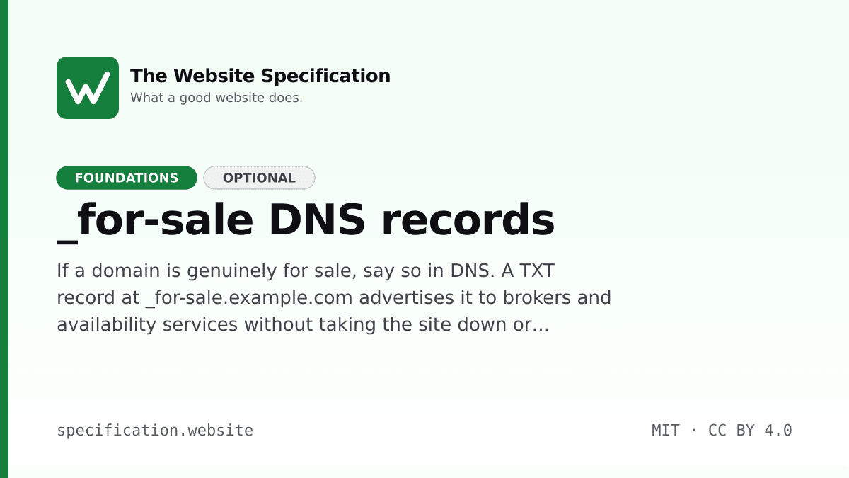 A domain can now say it is for sale, in DNS