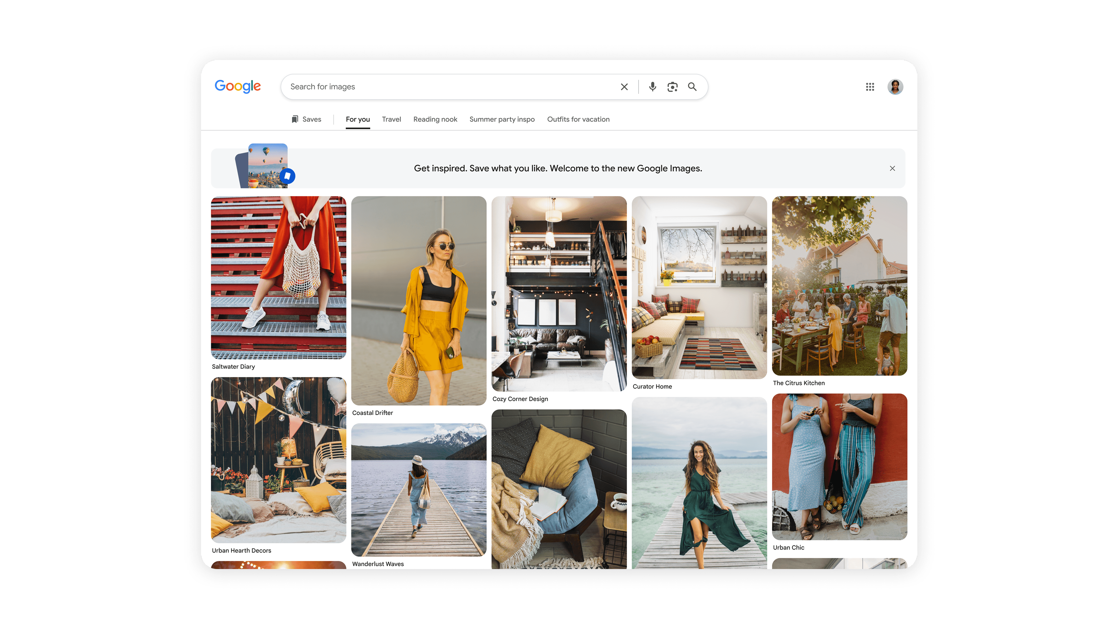 The Google Images homepage will recommend photos even before you search