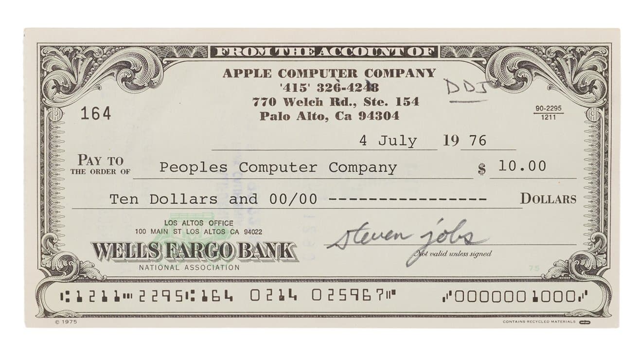 Steve Jobs' Bicentennial check captures the birth of Apple and the PC revolution