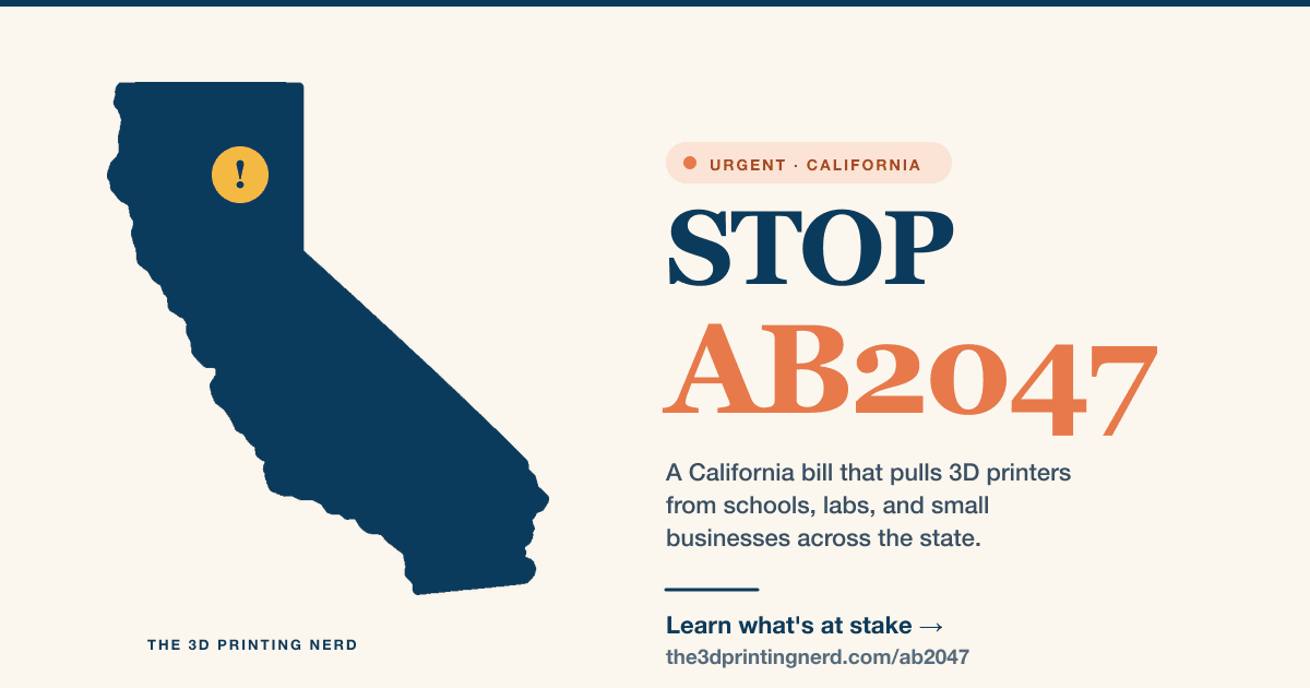 California AB 2047 makes 3D printers off-limits to students, educators, business